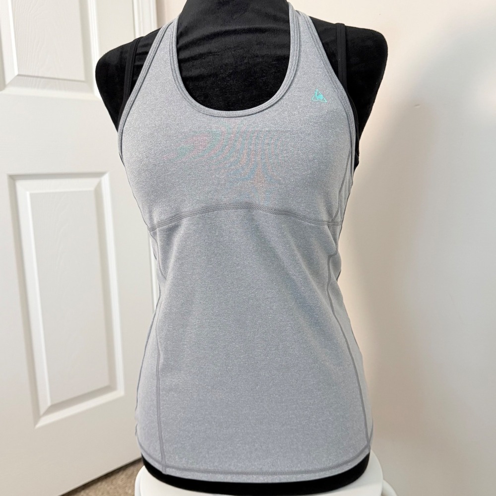 Le Coq Sportiff Modulate Gray Athletic Halter Tank Top Logo Double Lined SZ M